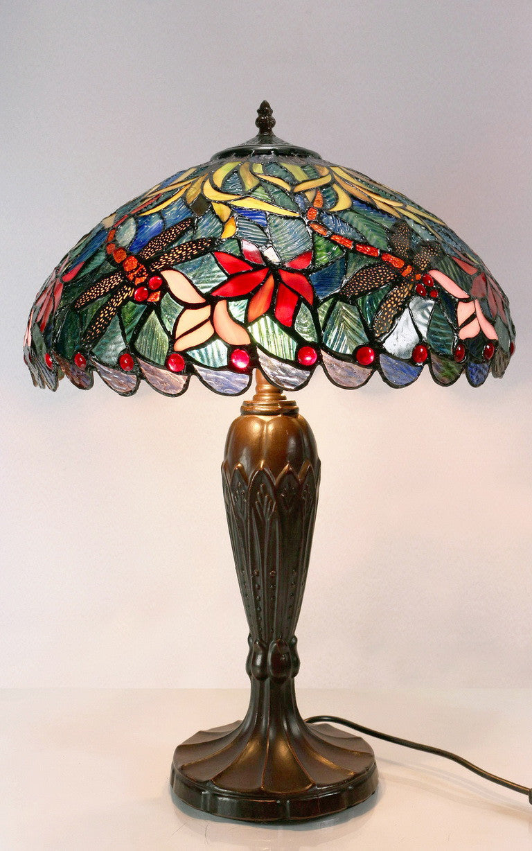 16" Blue Traditional Dragonfly Tiffany Table Lamp