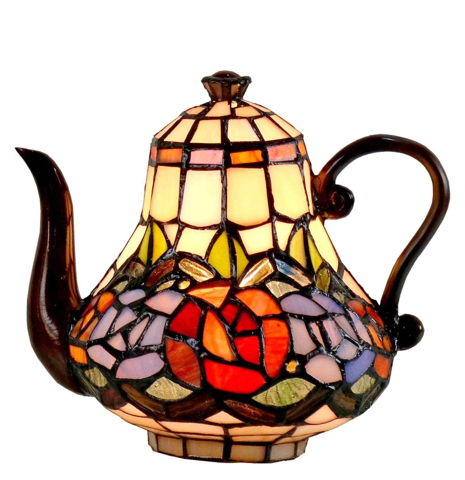 Red Rose Teapot Leadlight Tiffany Table Lamp
