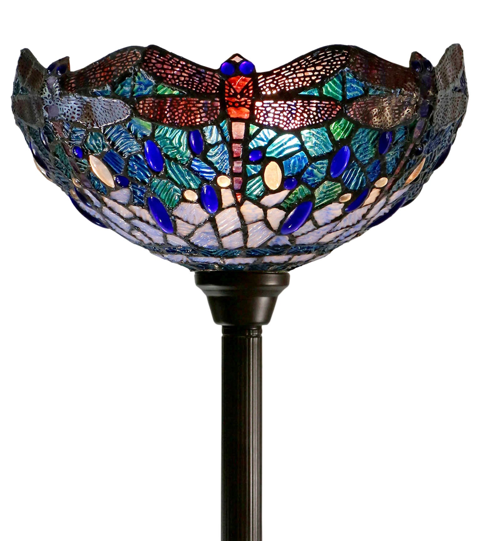 14"  Blue Dragonfly Style Tiffany Floor Torchiere Lamp