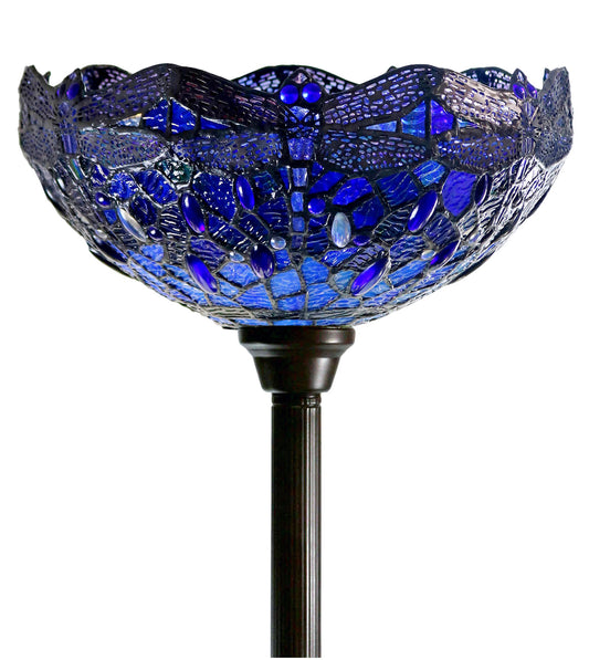 14"  Blue Dragonfly Style Tiffany Floor Torchiere Lamp