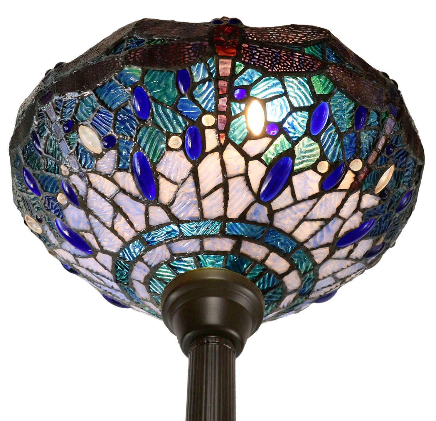 14"  Blue Dragonfly Style Tiffany Floor Torchiere Lamp