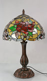 12" Red Camellia Tiffany-Style Bedside Lamp