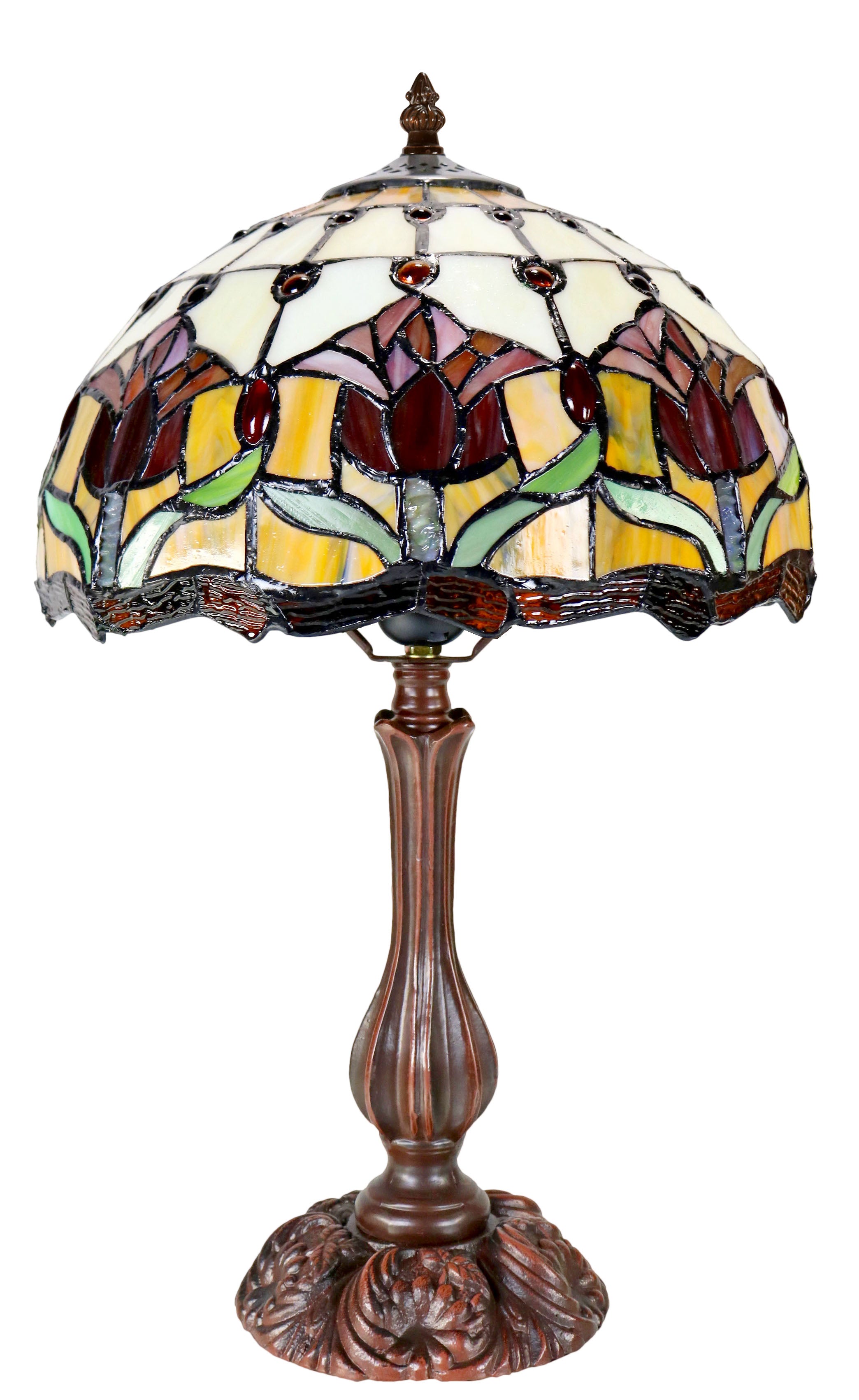 12" Red Tulip Style Tiffany Bedside Lamp