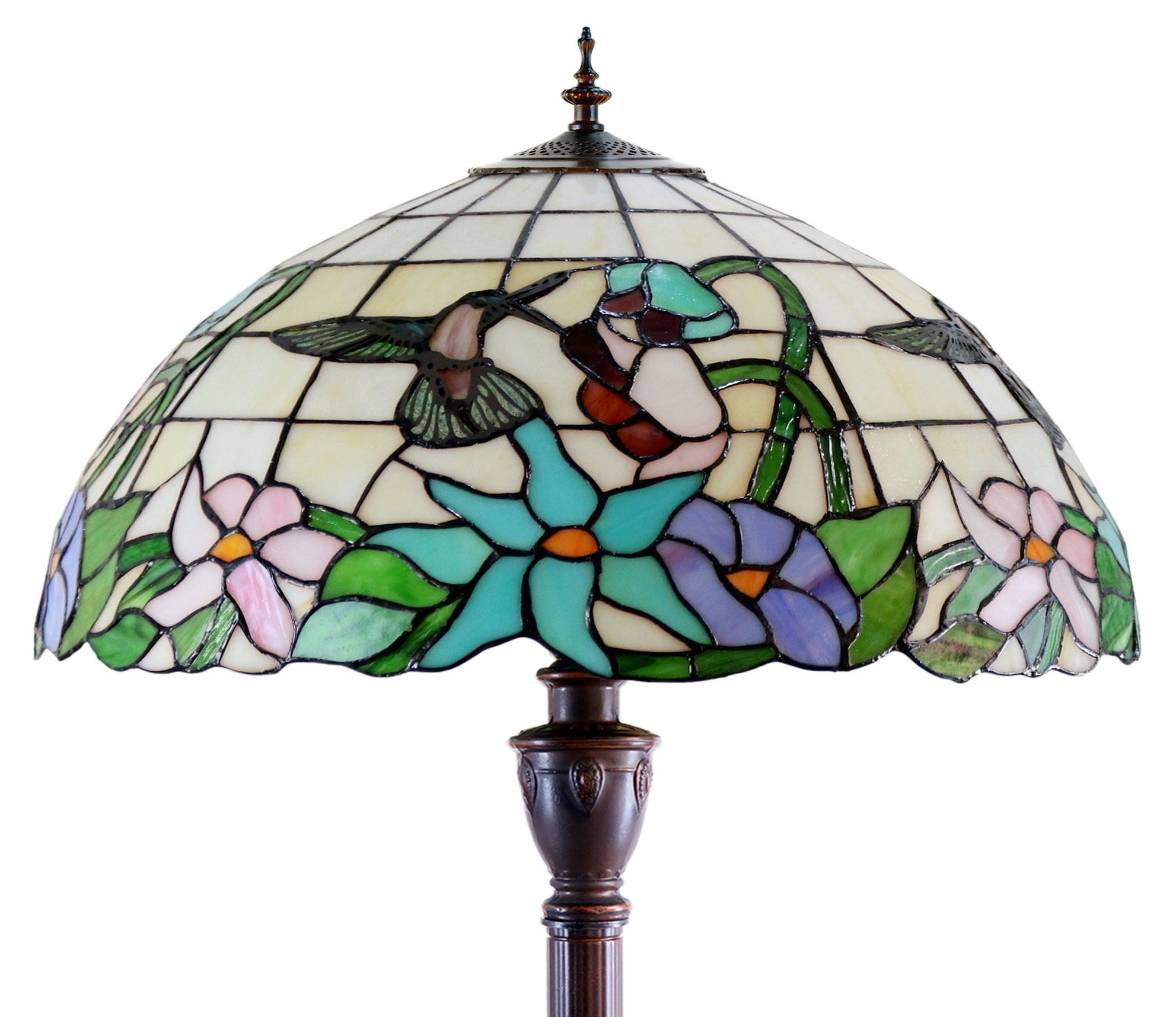 Gorgeous Huge 20” Hummingbird Flower Tiffany Floor Lamp