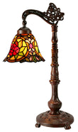 Camellia Style Leadlight Stained Glass Bridge Arm Tiffany  Table Lamp