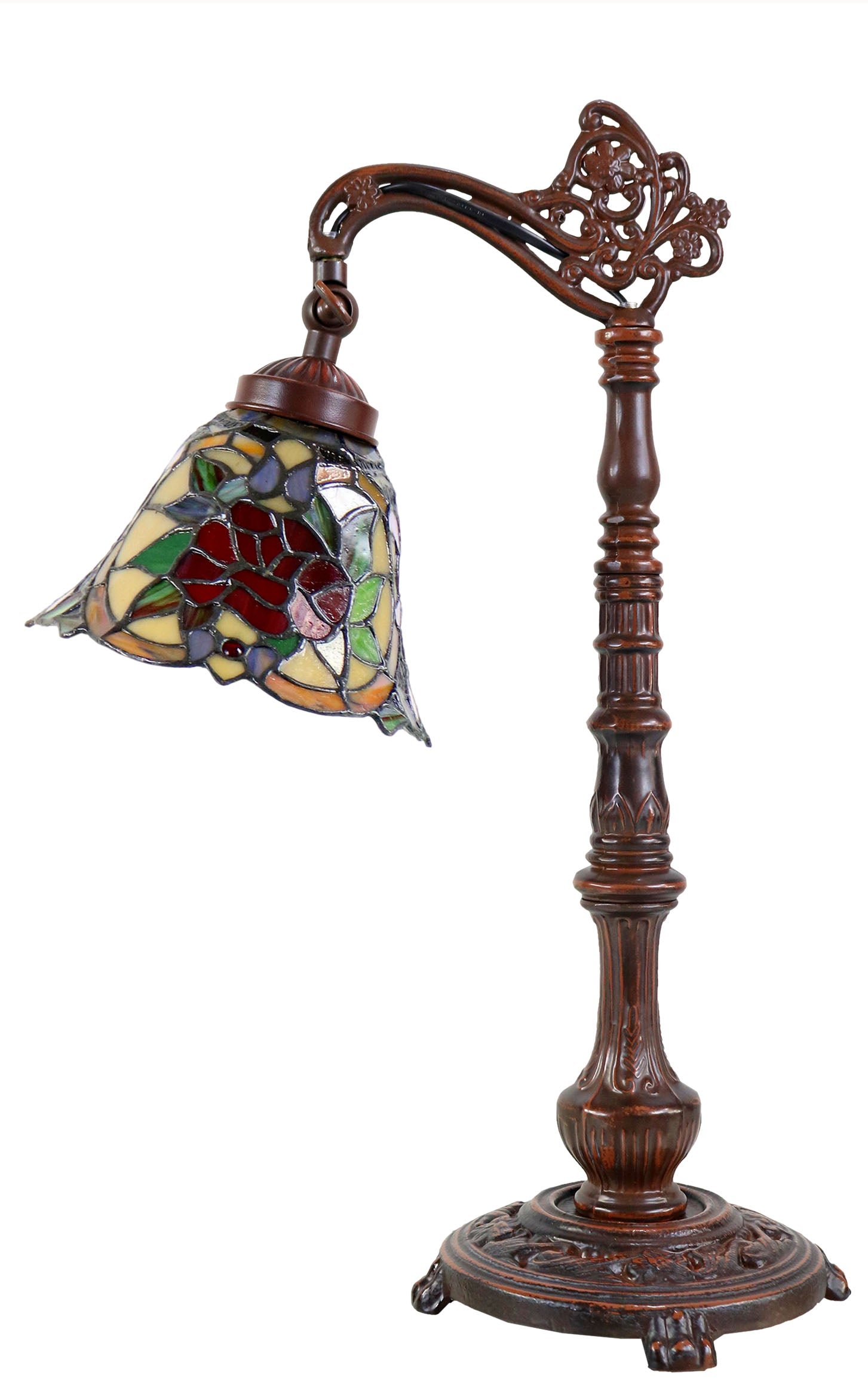Camellia Style Leadlight Stained Glass Bridge Arm Tiffany  Table Lamp