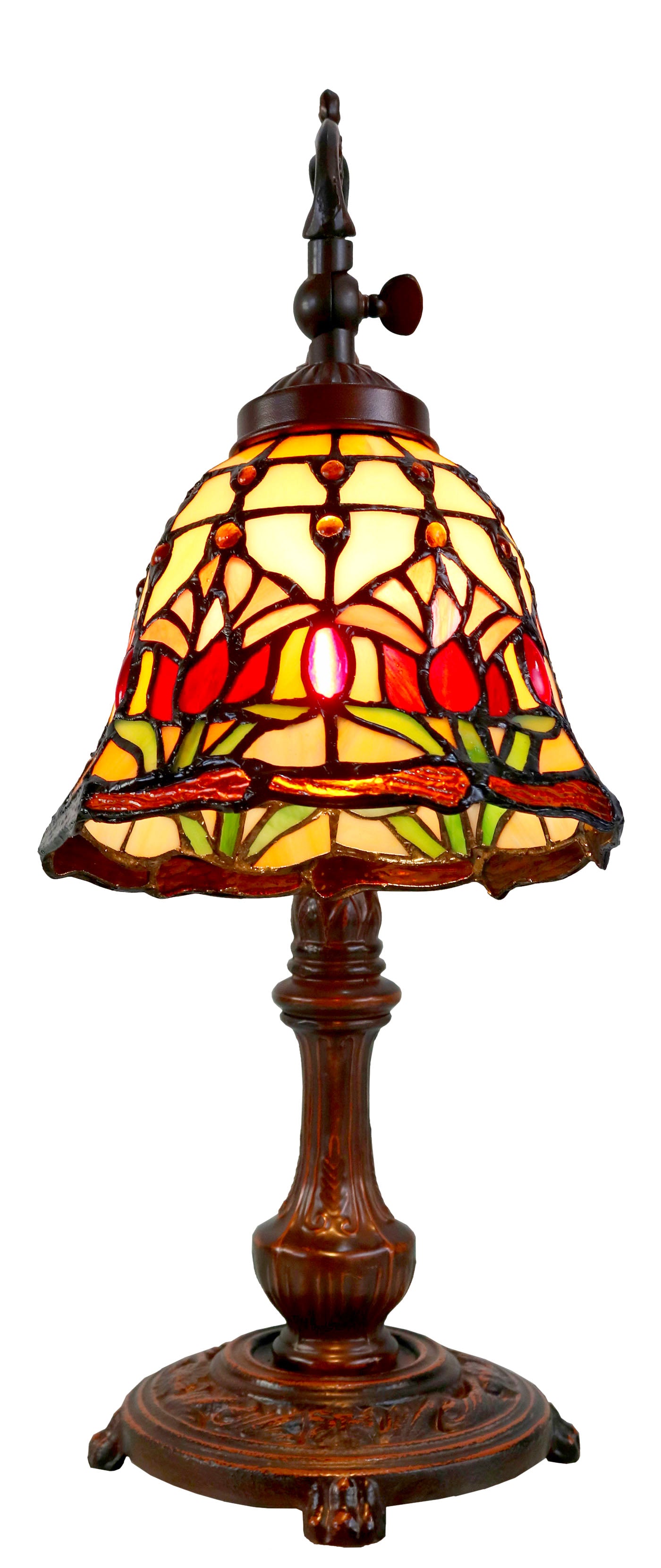 Colonial Tulip Style Leadlight Stained Glass Bridge Arm Tiffany  Table Lamp