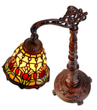 Colonial Tulip Style Leadlight Stained Glass Bridge Arm Tiffany  Table Lamp
