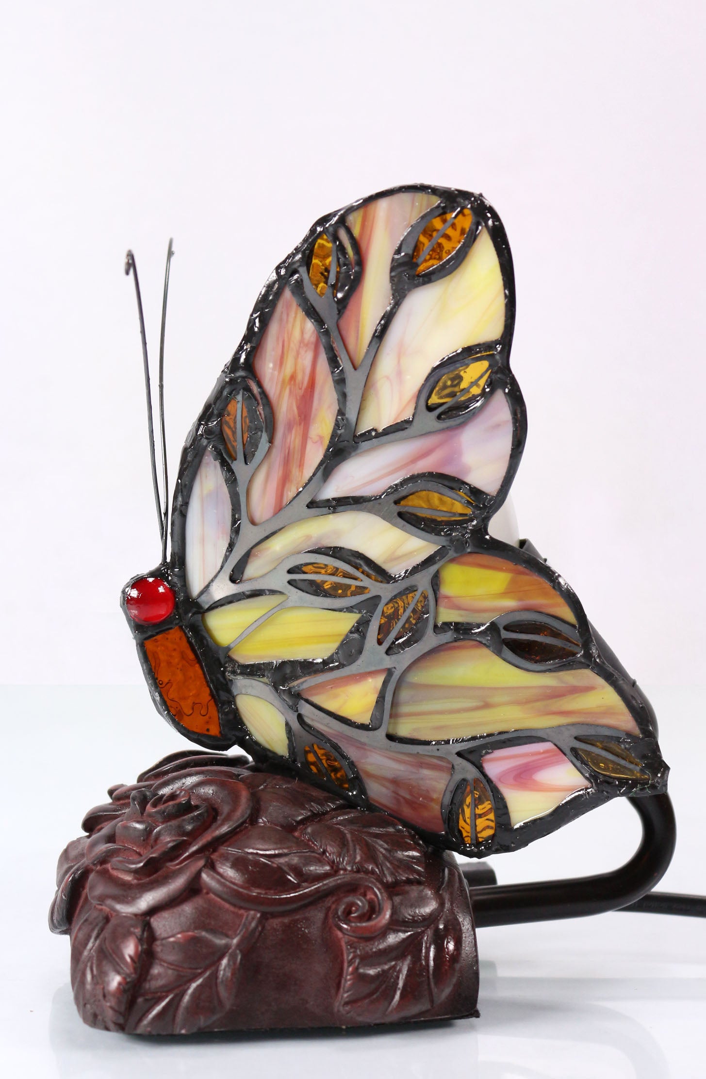 Cute Red Butterfly  Tiffany Leadlight Stained Glass Art Deco Table Lamp