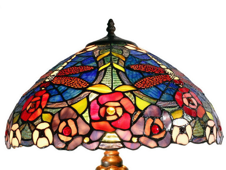 16" Traditional Dragonfly Floral Tiffany Table Lamp