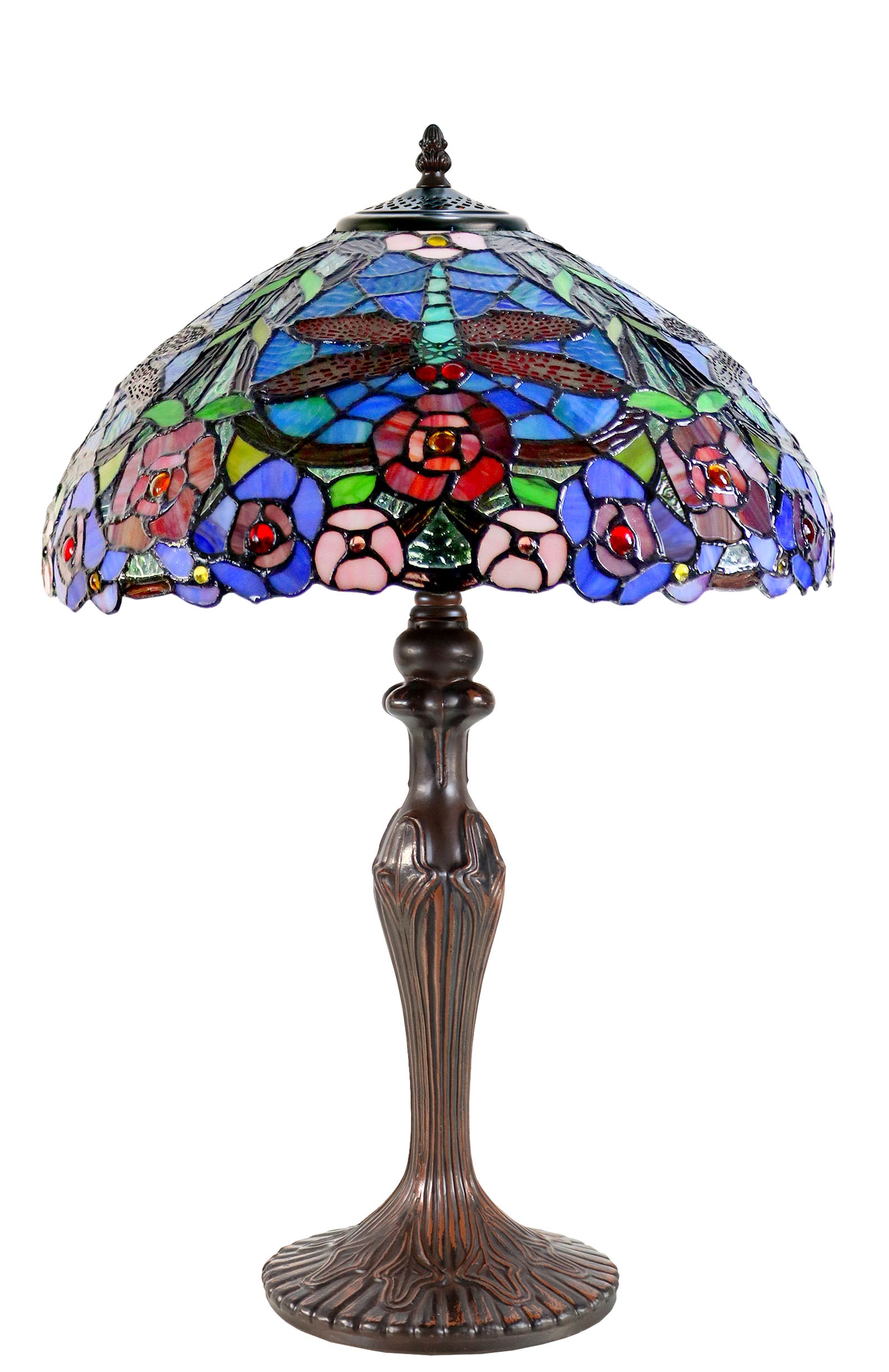 16" Traditional Dragonfly Floral Tiffany Table Lamp