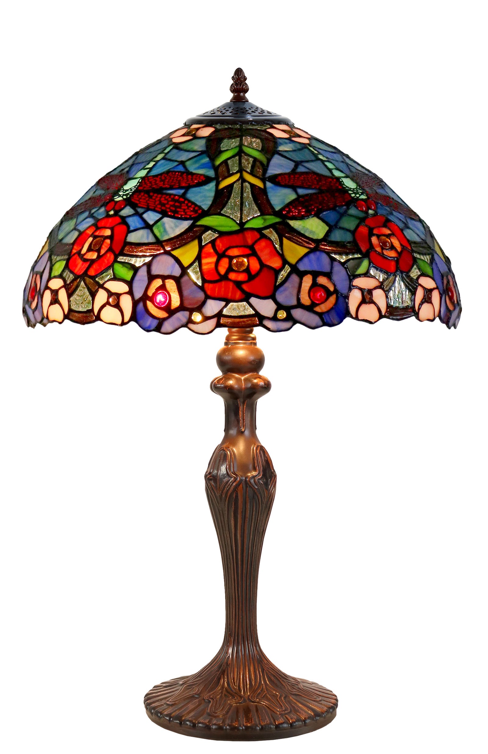 16" Traditional Dragonfly Floral Tiffany Table Lamp