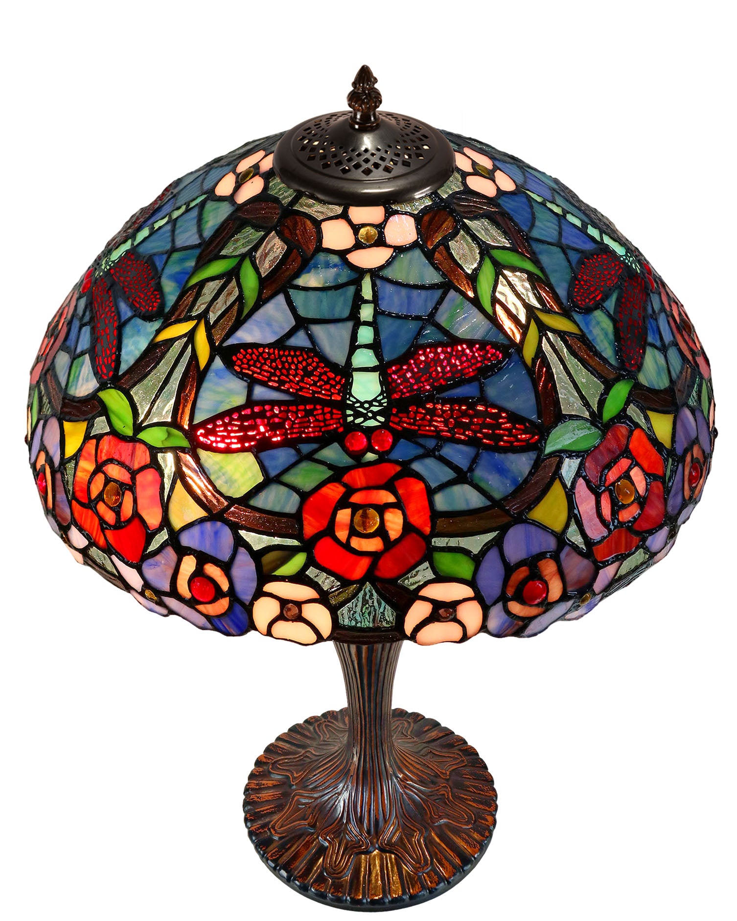 16" Traditional Dragonfly Floral Tiffany Table Lamp