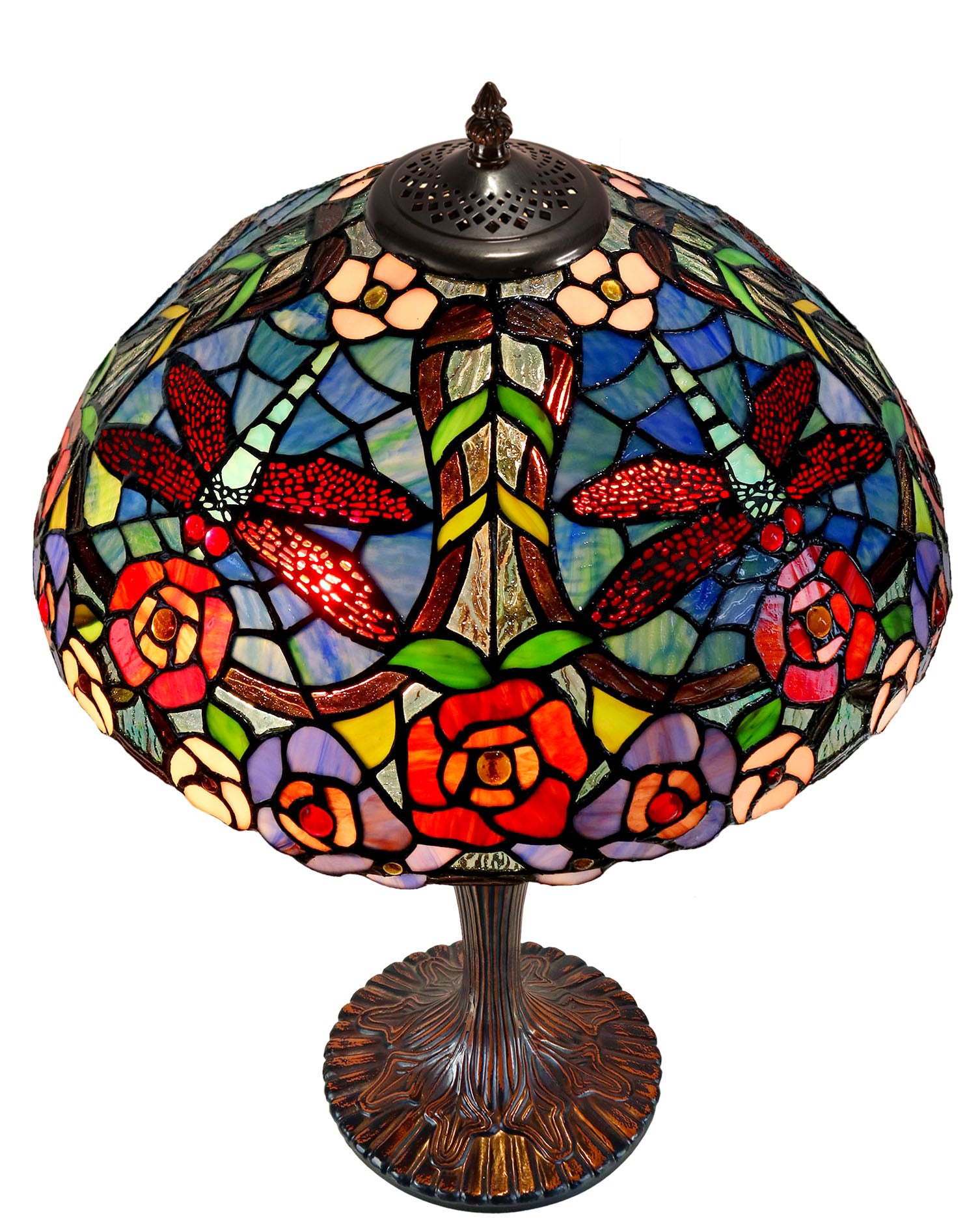 16" Traditional Dragonfly Floral Tiffany Table Lamp