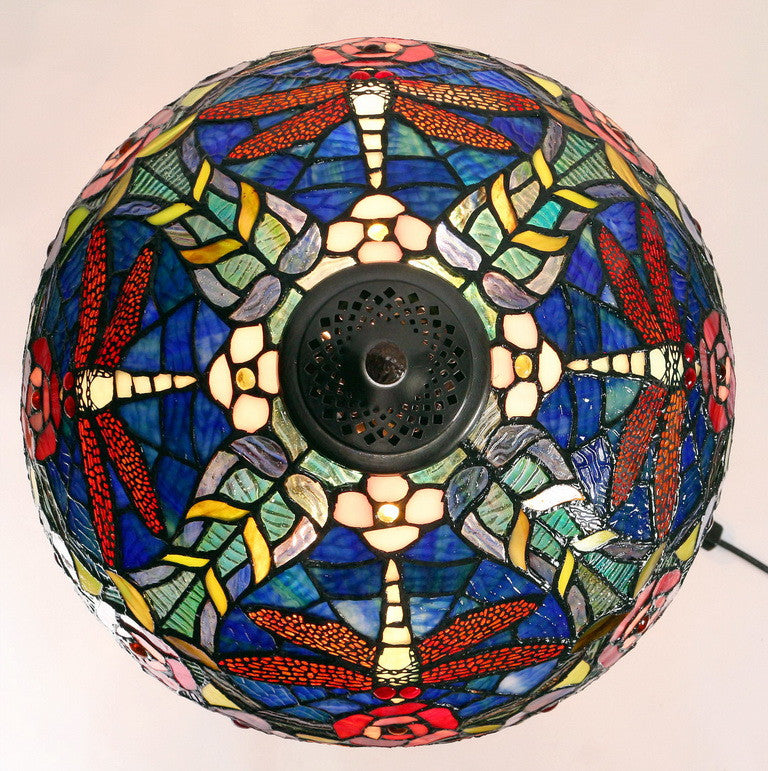 16" Traditional Dragonfly Floral Tiffany Table Lamp