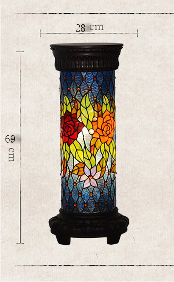 Art Deco Round Floral Style Roman Column Floor Lamp