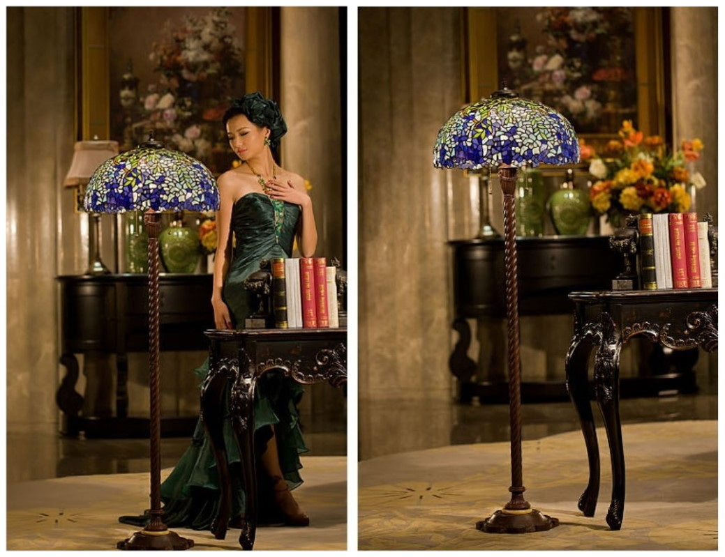 Gorgeous Huge 20" Blue Wisteria Tiffany Floor Lamp
