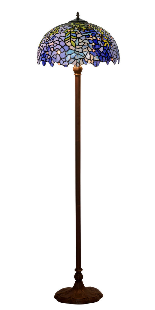 Large 16" Blue Wisteria Style Stained Glass Tiffany Floor Lamp