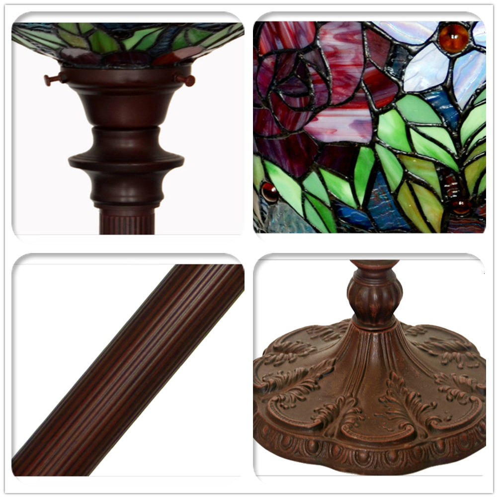 14"  Red Rose Flower Style Tiffany Floor Torchiere Lamp