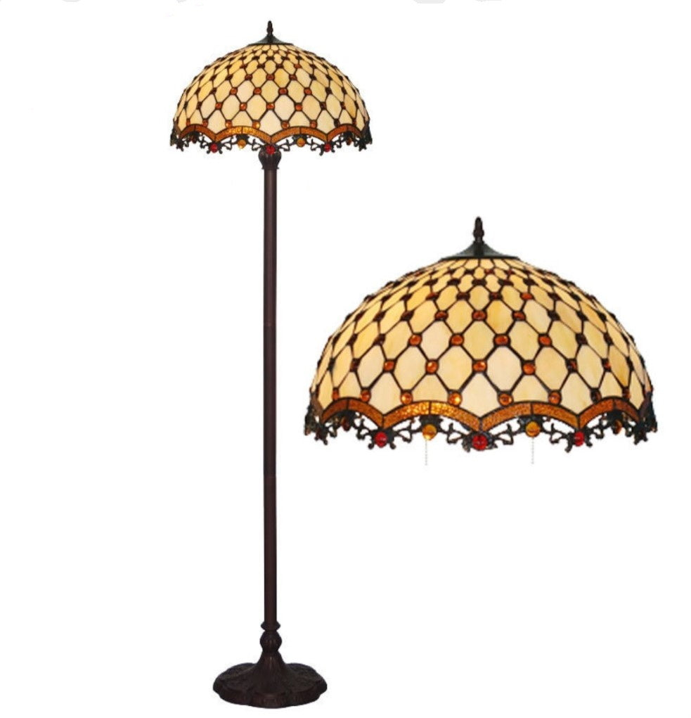 High Quality 18" Beaded  Stained Glass Tiffany Floor Lamp