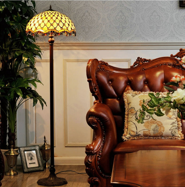 High Quality 18" Beaded  Stained Glass Tiffany Floor Lamp