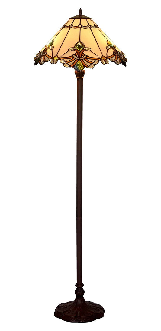 Large Jewel Carousel White  Stained Glass Tiffany Floor Lamp