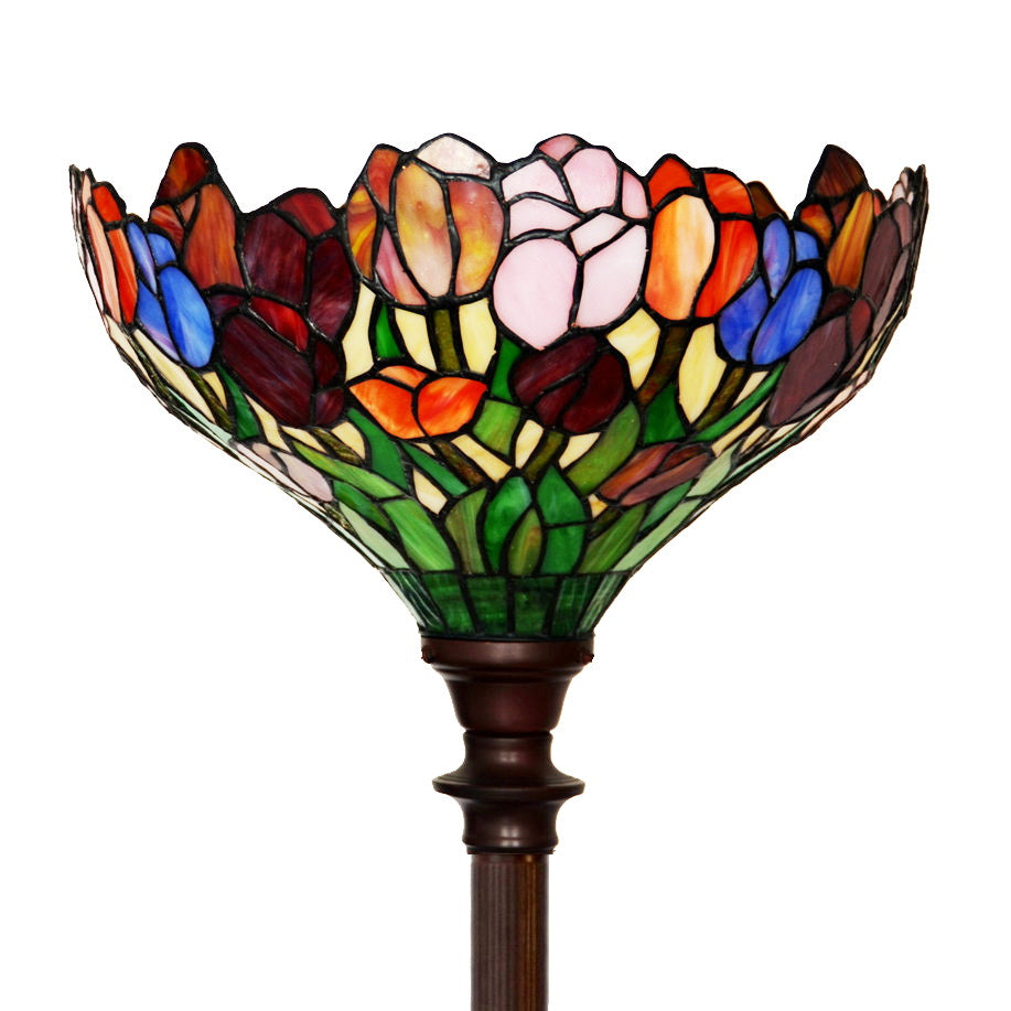 14" Colorful Tulip Flower Style Tiffany Floor Torchiere Lamp