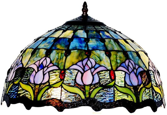 Large 16" Tulip Style Stained Glass Tiffany Floor Lamp