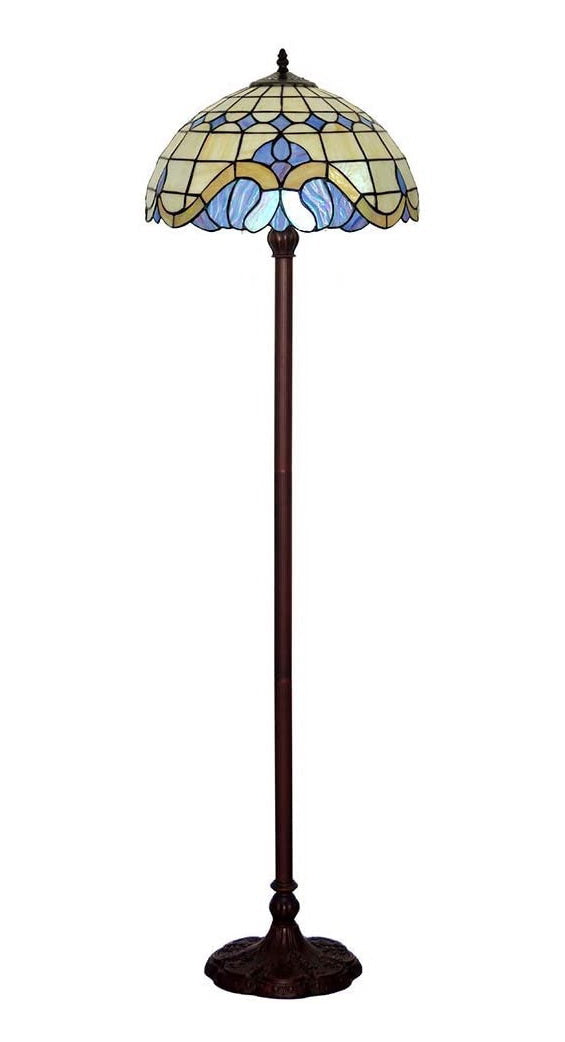 Large 16" Blue Baroque Style Stained Glass Tiffany Floor Lamp