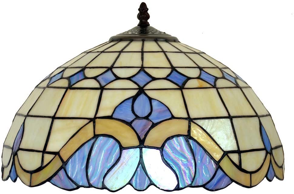Large 16" Blue Baroque Style Stained Glass Tiffany Floor Lamp