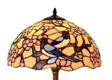 Large 16" Magpies Bird cherry blossom Stained Glass Tiffany Floor Lamp