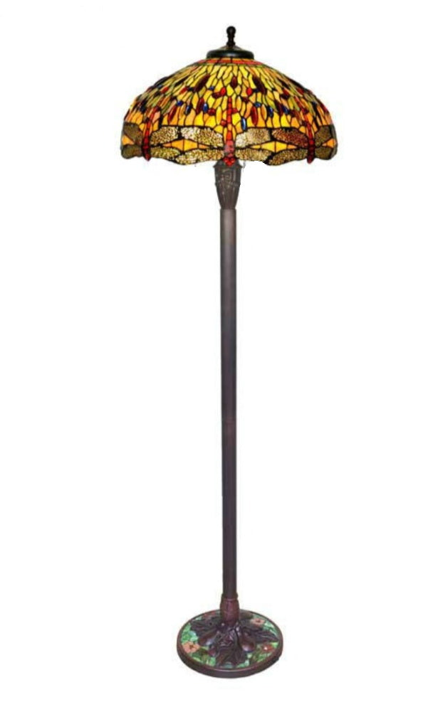 Traditional Huge 20" Dragonfly Flower Tiffany Floor Lamp with décor base