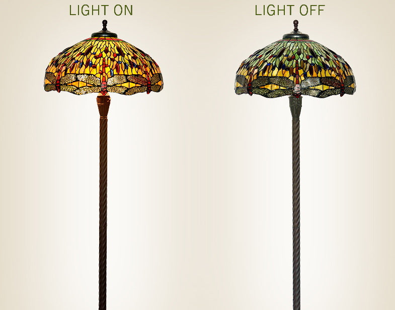 Traditional Huge 20" Dragonfly Flower Tiffany Floor Lamp with décor base