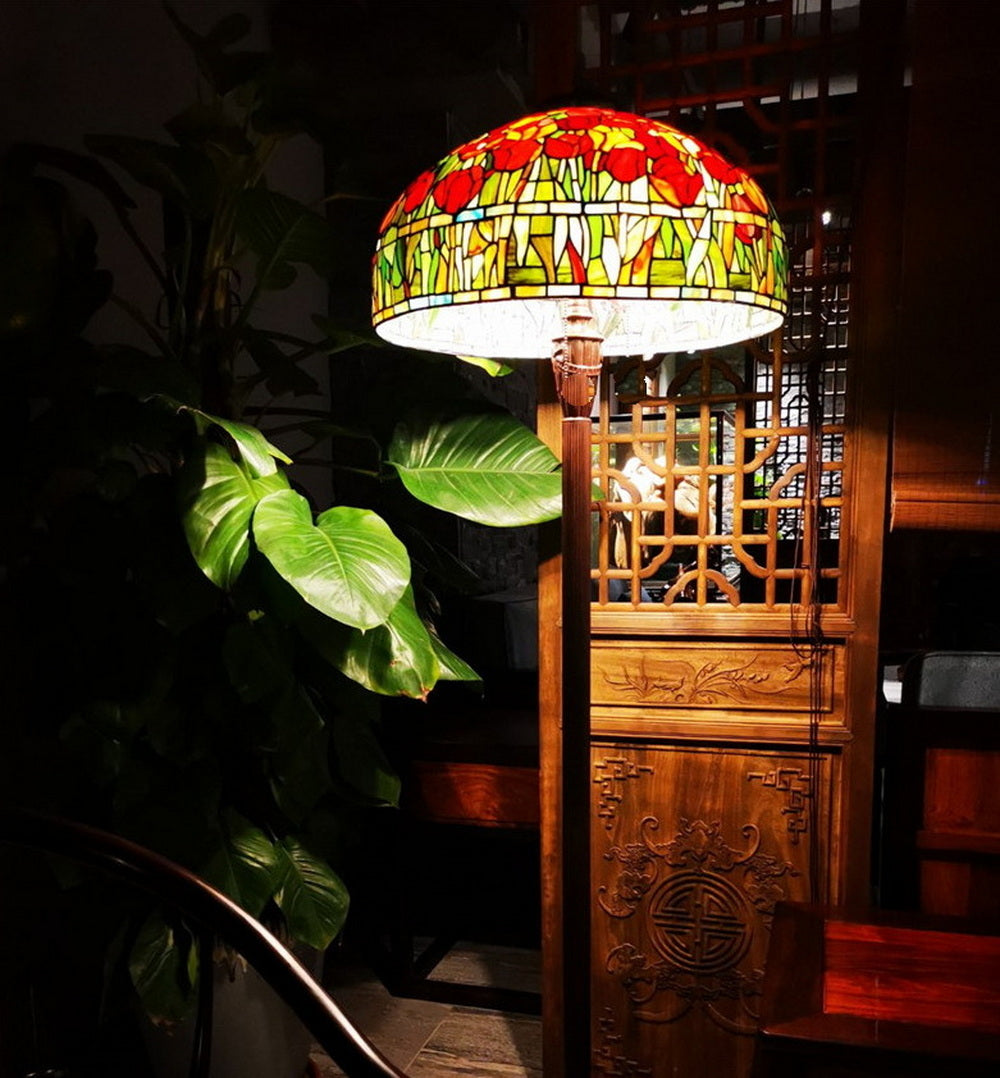 Gorgeous Huge 20" Red Tulip Flower Tiffany Floor Lamp