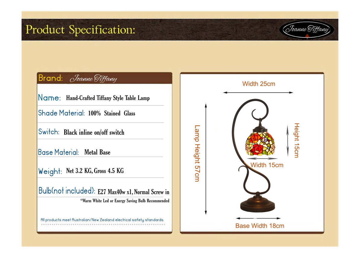 Elegant Rose Tiffany Accent Table Lamp