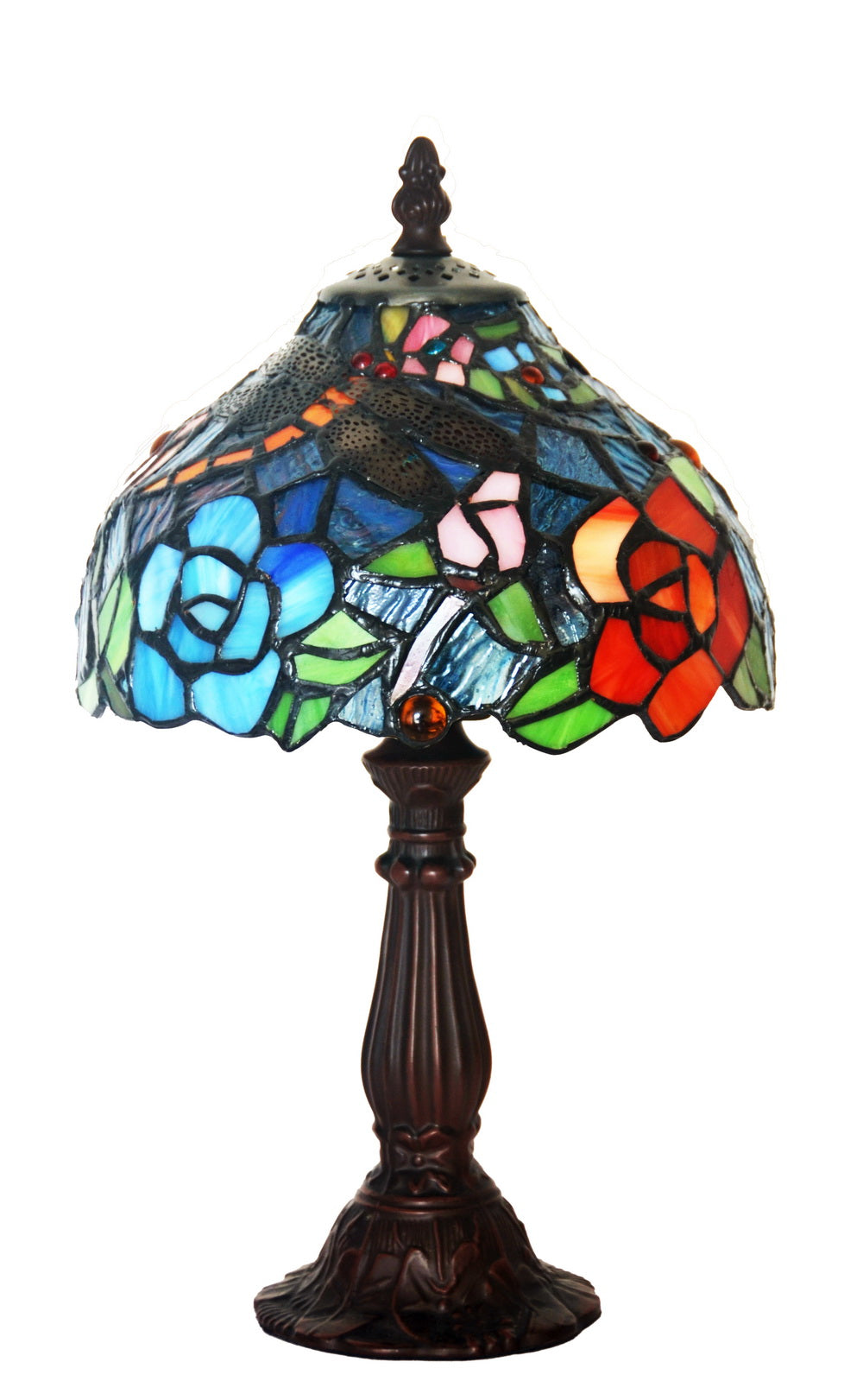 Classical 8" Dragonfly Flower Tiffany Mini Table Lamp