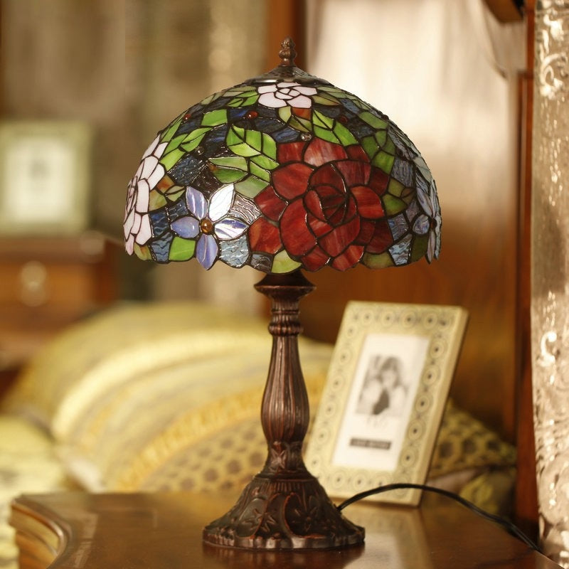 12" Flower Style Tiffany Bedside Lamp
