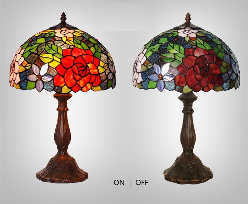 12" Flower Style Tiffany Bedside Lamp