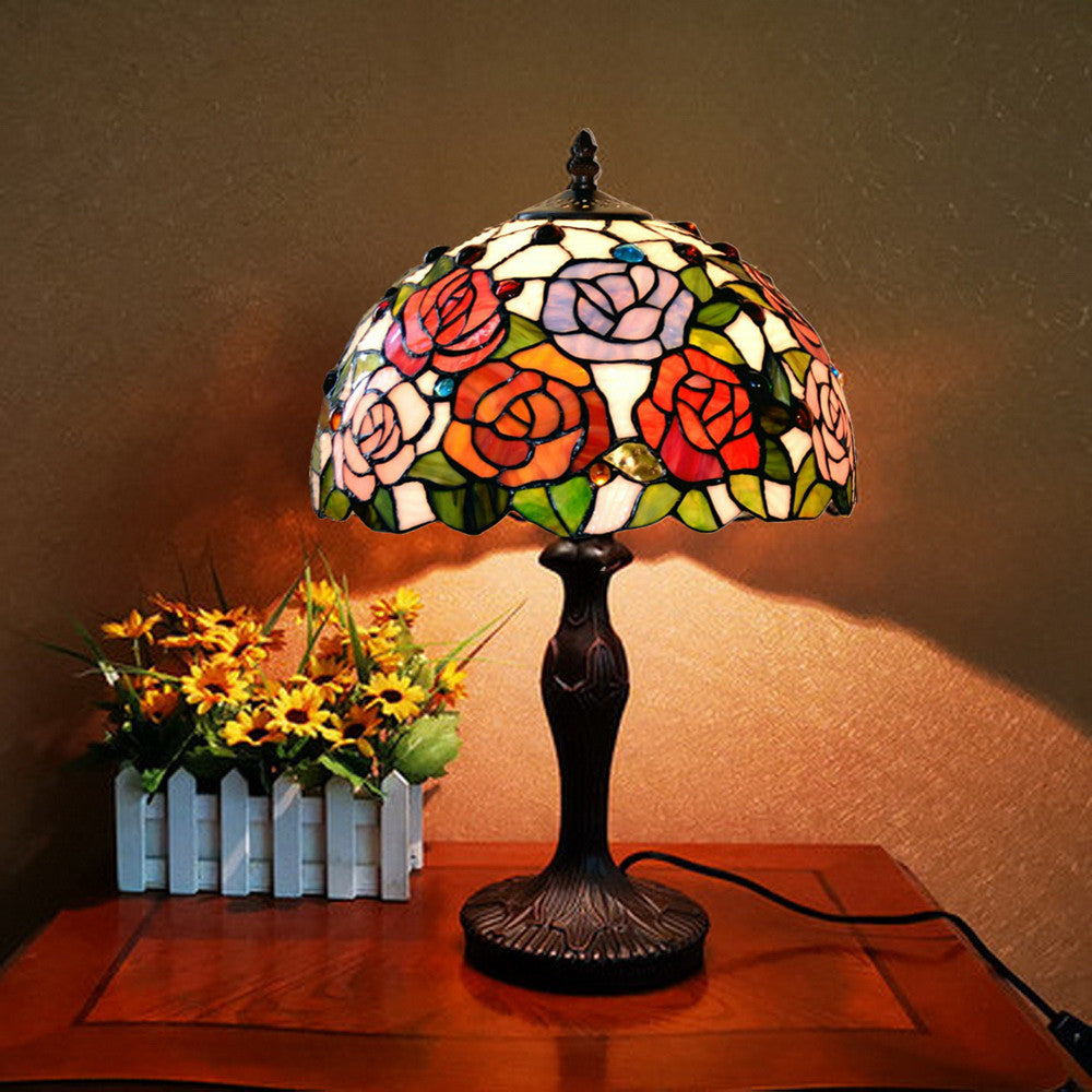 12" Rose Style Tiffany Bedside Lamp