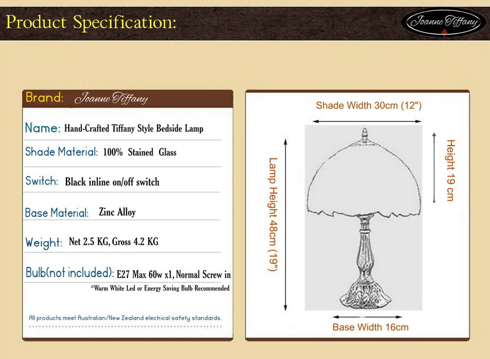 12" Rose Style Tiffany Bedside Lamp