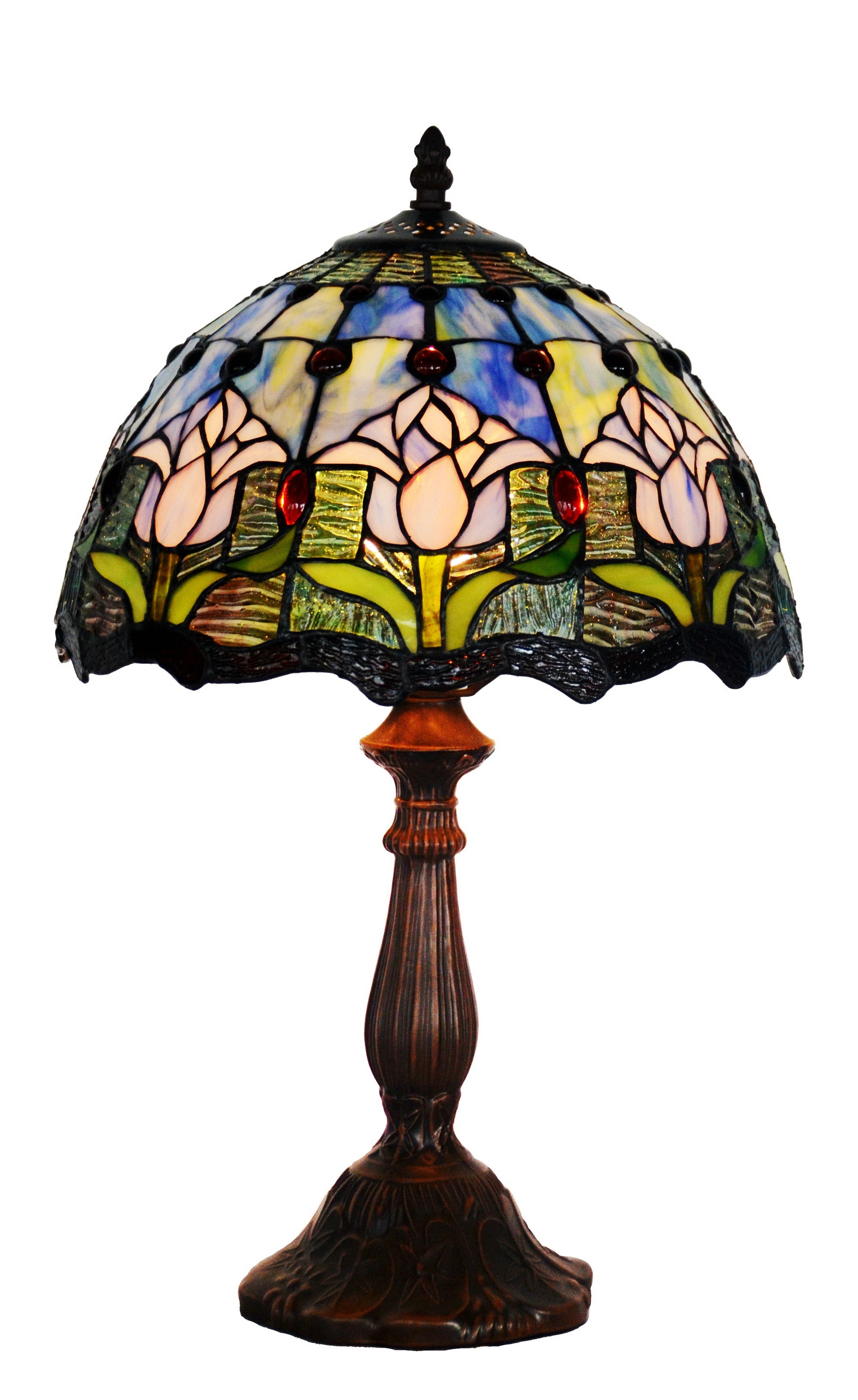 12" Blue Tulip Style Tiffany Bedside Lamp