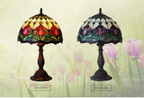 12" Red Tulip Style Tiffany Bedside Lamp