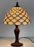 Elegant 10" Tiffany Bedside Lamp Cream Stained Glass Crystal Bead Style Table Reading Lamp