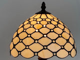 Elegant 10" Tiffany Bedside Lamp Cream Stained Glass Crystal Bead Style Table Reading Lamp