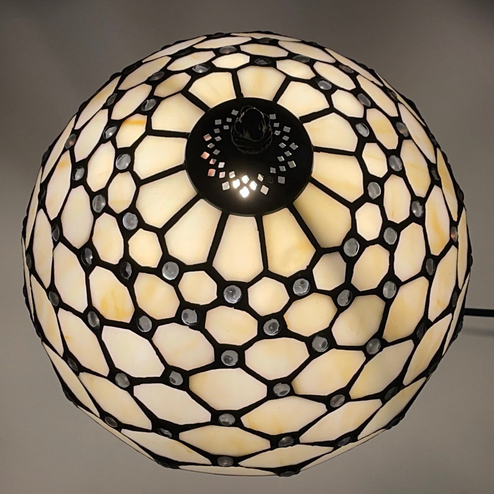 Elegant 10" Tiffany Bedside Lamp Cream Stained Glass Crystal Bead Style Table Reading Lamp