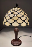 Elegant 10" Tiffany Bedside Lamp Cream Stained Glass Crystal Bead Style Table Reading Lamp