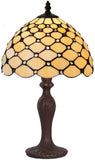 Elegant 10" Tiffany Bedside Lamp Cream Stained Glass Crystal Bead Style Table Reading Lamp