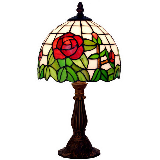 Elegant  8" Red Rose Style Tiffany Mini Table Lamp