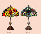 12" Grape and Flower Style Tiffany Bedside Lamp
