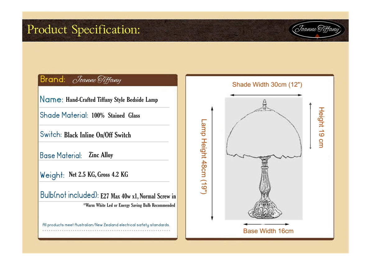 12" White Elegant Jewel Carousel Tiffany Bedside Lamp